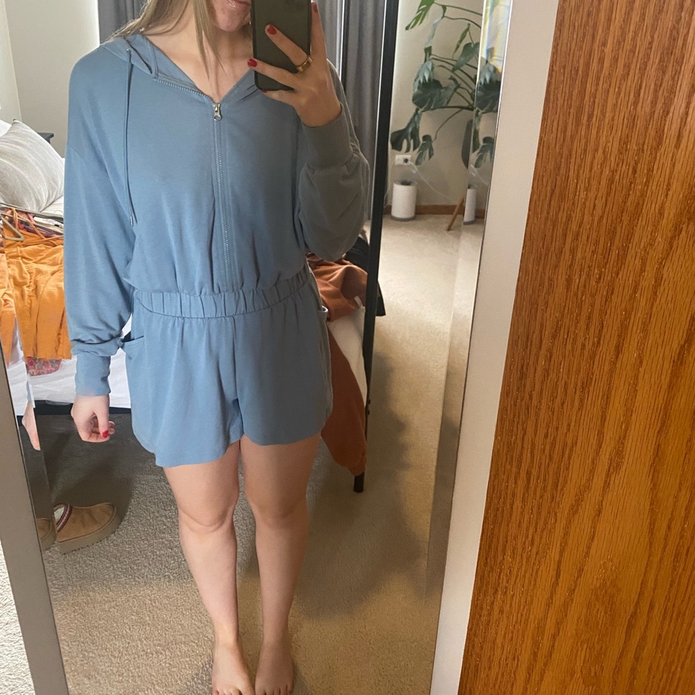Blue sweatsuit romper in a size M